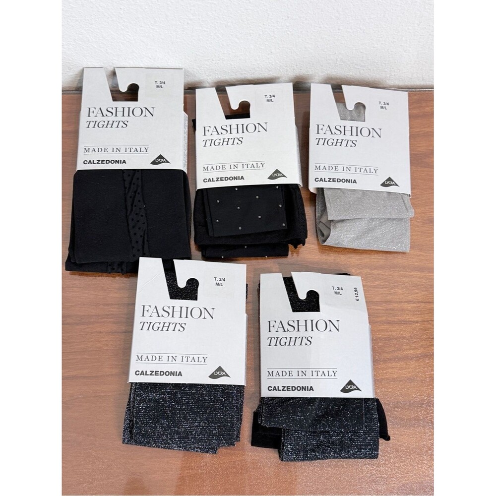Calzedonia 5 Packs Black & Silver Fashion Tights Made in Italy M/L NWT